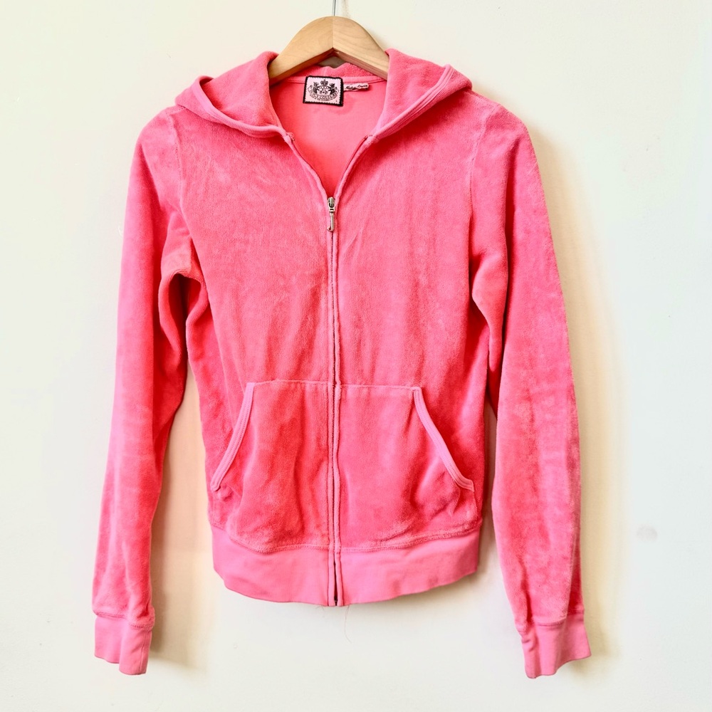 Juicy Couture vintage Y2K pink hoodie terry zip up made in USA size Large